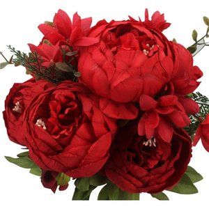 Red Flowers Artificial Silk Peony Bouquets Wedding Home Decoration Red Floral